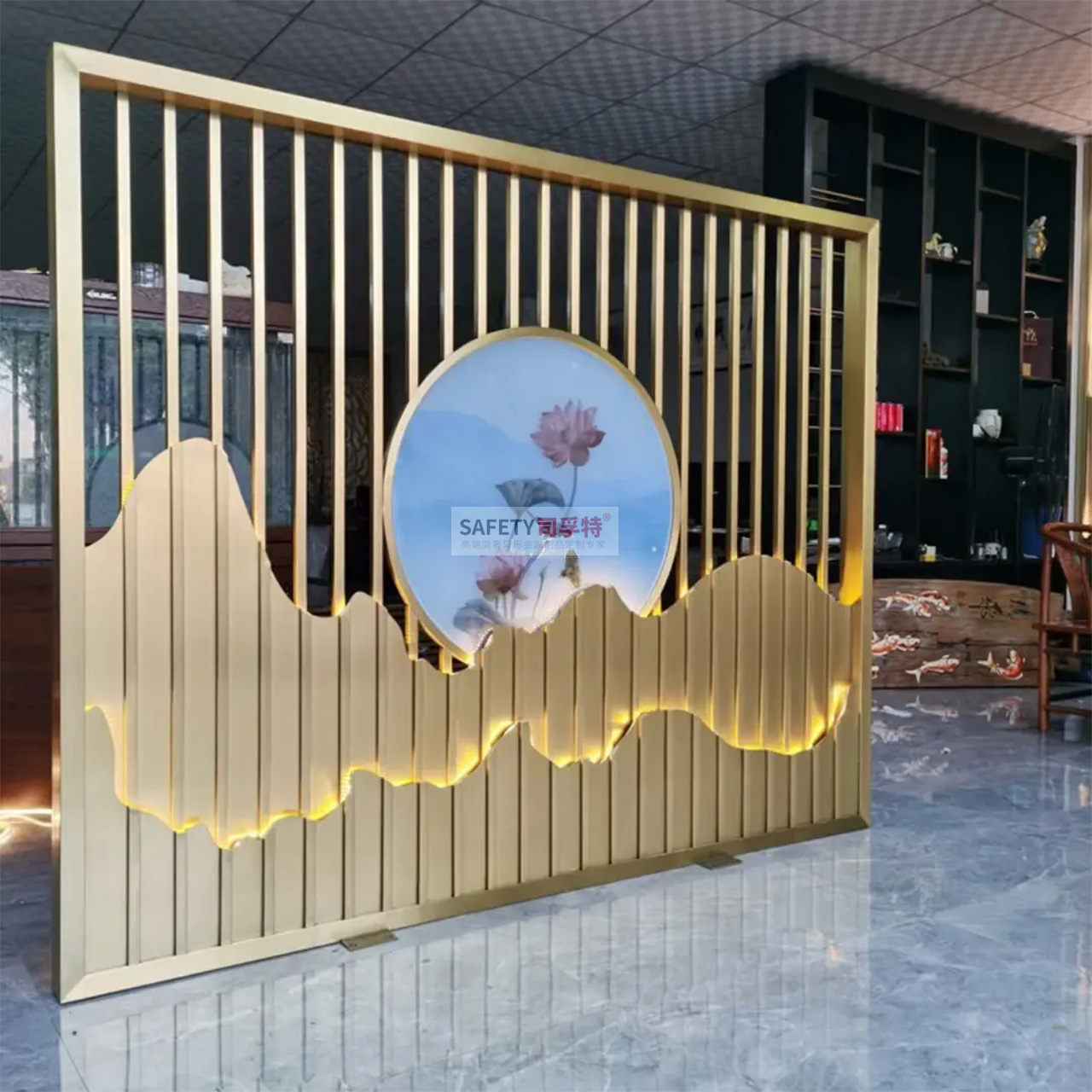 金屬山水屏風(fēng)隔斷：新中式古典風(fēng)，精致優(yōu)雅，輕奢舒適(圖4)